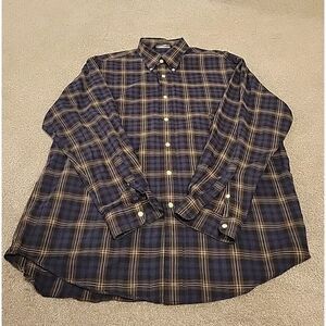 NAUTICA‎ PLAID LARGE BROWN BLUE CREAM LOGO LONG SLEEVE FALL. COLORS